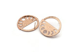 Rose Gold Moon Earring, 2 Rose Gold Plated Brass Moon Phases Stud Earrings (32x29mm) U042