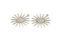 Silver Sun Charm, 8 Textured Antique Silver Brass Sun Charms With 1 Loop (27x0.80mm) M01653 H0822