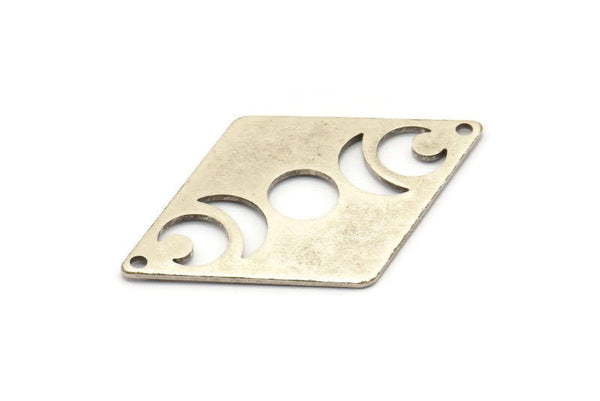 Silver Diamond Charm, 4 Antique Silver Brass Moon Charms With 2 Holes, Rhombus Blanks (40x26x0.80mm) M01666 H0925