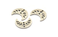 Gümüş Ay Tılsımı, 2 Delikli 12 Dokulu Antik Gümüş Pirinç Hilal Ay Evreleri Tılsımı (15x8x1mm) M01865