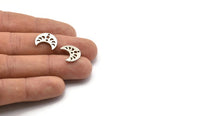 Gümüş Ay Tılsımı, 2 Delikli 12 Dokulu Antik Gümüş Pirinç Hilal Ay Evreleri Tılsımı (15x8x1mm) M01865