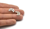 Gümüş Ay Tılsımı, 2 Delikli 12 Dokulu Antik Gümüş Pirinç Hilal Ay Evreleri Tılsımı (15x8x1mm) M01865