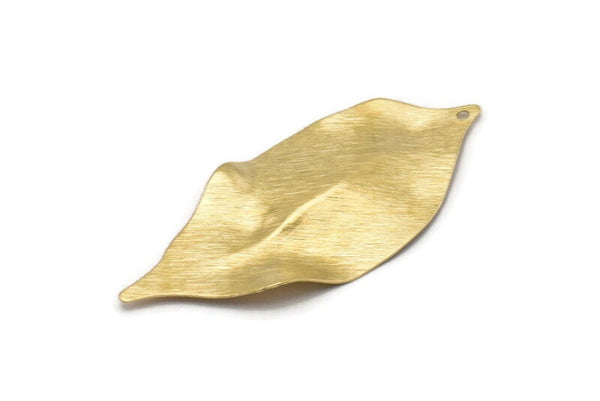 Brass Leaf Charm, 12 Raw Brass Textured Leaf Charms With 1 Hole, Earrings (53x23x0.40mm) D0575