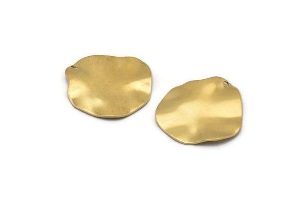 Brass Wavy Disc, 12 Raw Brass Wavy Discs With 1 Hole (22mm) D0573