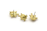 Brass Turtle Earring, 2 Raw Brass Turtle Stud Earrings (10x18mm) N0997 A1546