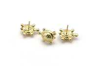 Gold Turtle Earring, 2 Gold Plated Brass Turtle Stud Earrings (10x18mm) N0997 A1546