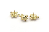 Gold Turtle Earring, 2 Gold Plated Brass Turtle Stud Earrings (10x18mm) N0997 A1546
