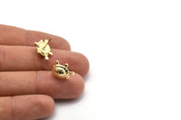 Gold Turtle Earring, 2 Gold Plated Brass Turtle Stud Earrings (10x18mm) N0997 A1546