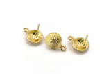 Gold Shell Earring, 2 Gold Plated Brass Sea Shell Stud Earrings With 1 Loop, Findings (12x16mm) N0941