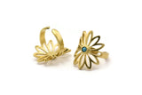 Brass Flower Ring, 2 Raw Brass Flower Rings With 1 Stone Settings - Pad Size 3mm N1849