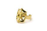 Brass Star Ring, 2 Raw Brass Ethnic Star Rings With 1 Stone Settings - Pad Size 4mm N1852