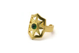 Brass Star Ring, 2 Raw Brass Ethnic Star Rings With 1 Stone Settings - Pad Size 4mm N1852