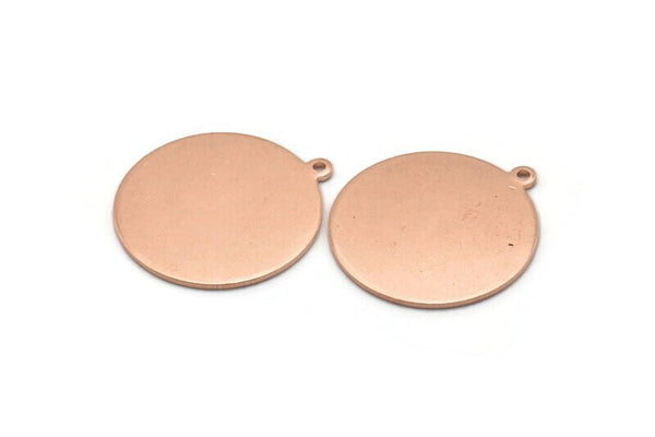Copper Round Charm, 4 Raw Copper Round Tags, Round Charms With 1 Loop (24x22x0.80mm) M02944