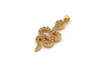 Gold Snake Charm, Gold Plated Snake, Cubic Zircon, CZ Pave Snake Charm, Zircon Charm Pendants (12x27mm) SY0100