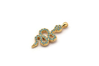 Gold Snake Charm, Gold Plated Snake, Cubic Zircon, CZ Pave Snake Charm, Zircon Charm Pendants (12x27mm) SY0100