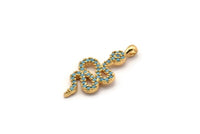 Gold Snake Charm, Gold Plated Snake, Cubic Zircon, CZ Pave Snake Charm, Zircon Charm Pendants (12x27mm) SY0100