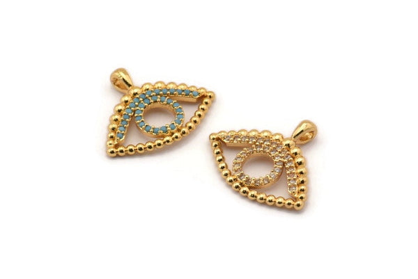 Gold Eye Charm, Gold Plated Eye, Cubic Zircon, CZ Pave Eye Charm, Zircon Charm Pendants (17x21mm) SY0107