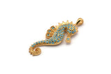 Gold Sea Horse Charm, Gold Plated Sea Horse, Cubic Zircon, CZ Pave Sea Horse Charm, Zircon Charm Pendants (15x34mm) SY0090