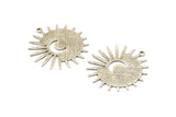 Silver Sun Charm, 4 Textured Antique Silver Plated Brass Sun And Crescent Charms With 1 Loop, Findings (29x28x0.80mm) M02008