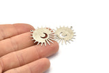 Silver Sun Charm, 4 Antique Silver Plated Brass Sun And Crescent Charms With 1 Loop, Findings (29x28x0.80mm) M02012