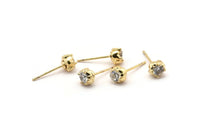 Gold Round Earring, 4 Gold Plated Brass Heart Shaped Round Stud Earrings (6mm) SY0210