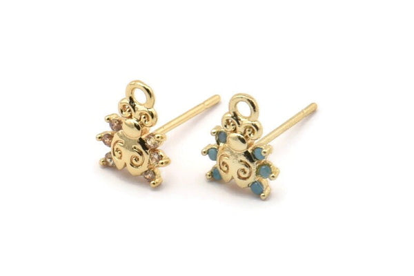 Gold Ladybug Earring, 4 Gold Plated Brass Ladybug Stud Earrings, CZ Pave Luck Earrings, Zircon Ladybug Stud Earrings (10x8mm) SY0199