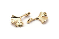 Gold Gingko Pendant, Gold Plated Brass Gingko Leaf Charm With 2 Loops (23x16mm) B-3