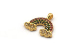 Gold Cloudy Rainbow Charm, Gold Plated Rainbow, Cubic Zircon, CZ Pave Rainbow Charm, Zircon Charm Pendants With 1 Loop (15x17x1.8mm) SY0084