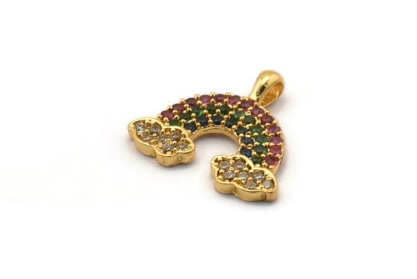 Gold Cloudy Rainbow Charm, Gold Plated Rainbow, Cubic Zircon, CZ Pave Rainbow Charm, Zircon Charm Pendants With 1 Loop (15x17x1.8mm) SY0084