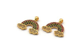 Gold Cloudy Rainbow Charm, Gold Plated Rainbow, Cubic Zircon, CZ Pave Rainbow Charm, Zircon Charm Pendants With 1 Loop (15x17x1.8mm) SY0084