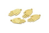 Brass Hand Charm, 4 Raw Brass Hand Charms With 1 Loop (23x11x1.2mm) N1876