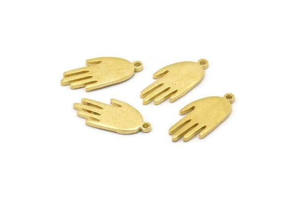 Brass Hand Charm, Raw Brass Hand Charms With 1 Loop (19x9x1.2mm) N1232