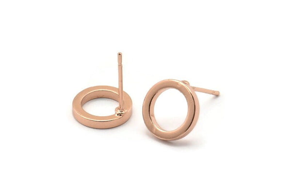 Rose Gold Circle Earring, 4 Rose Gold Plated Brass Circle Stud Earrings (10mm) N0438 A1138