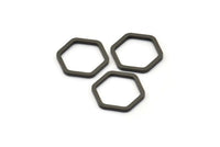 Black Hexagon Charm, 25 Black Oxidized  Brass Hexagon Shaped Ring Charms ( (12x1mm) Bs 1221 S118