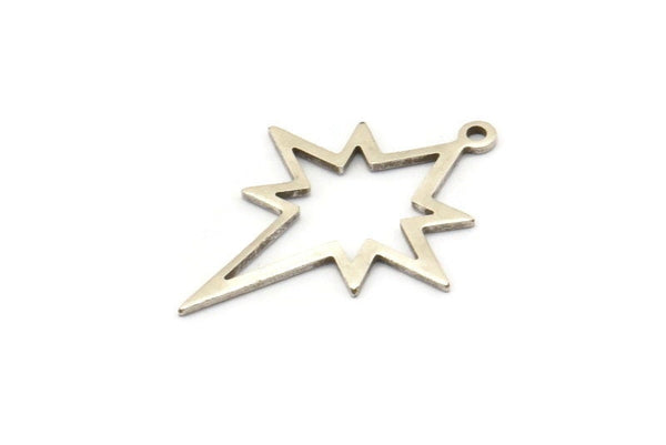 Silver Pole Star Charm, 6 Antique Silver Plated Brass, Silver Charms, Silver Pole Star Charms With 1 Loop (30x22x0.80mm) M02485 H1016