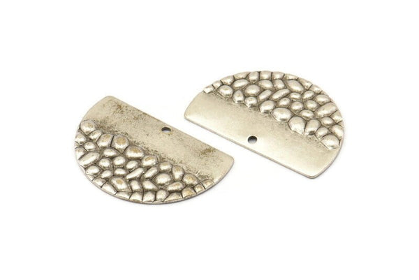 Semi Circle Charm, 6 Antique Silver Plated Brass Half Moon Charms With 1 Hole, Earrings, Pendants (26x18x0.60mm) D1185 H1165