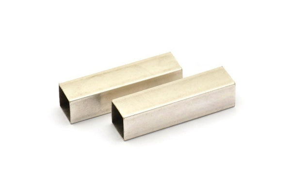 Silver Square Tubes, 6 Antique Silver Plated Brass Huge Square Tubes  (10x40mm) Bs 1510
