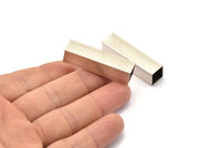 Silver Square Tubes, 6 Antique Silver Plated Brass Huge Square Tubes  (10x40mm) Bs 1510