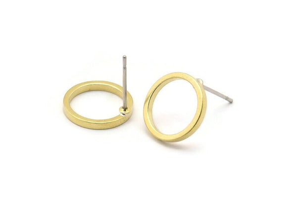 Brass Circle Earring, 12 Raw Brass Circle Stud Earrings (12mm) N0442 A1132