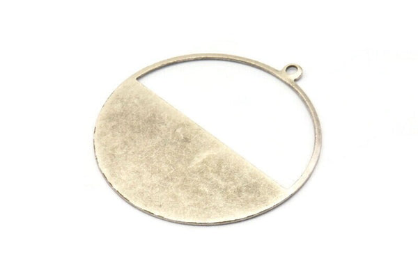 Silver Circle Charm, 2 Antique Silver Plated Brass Circle Charms With 1 Loop, Pendants (41x38x0.6mm) M02055 Q0446