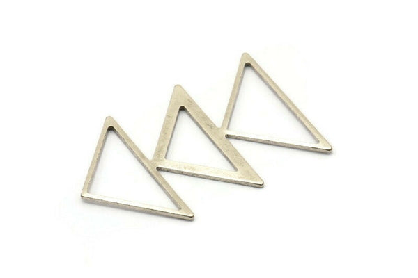 Silver Triangle Charm, 2 Antique Silver Plated Brass Triangle Blanks (45x30x1mm) M01803
