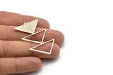 Silver Triangle Charm, 2 Antique Silver Plated Brass Triangle Charms With 1 Loop (47x30x1mm) M01809