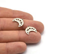 Silver Moon Charm, 10 Textured Antique Silver Plated Brass Crescent Moon Phases Charms With 1 Loop And 2 Holes (15x9x1mm) M01849