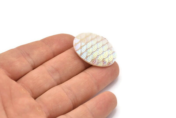 Resin Oval Cabochon, 12 White Resin Oval Cabochon (30x20x5mm) E310
