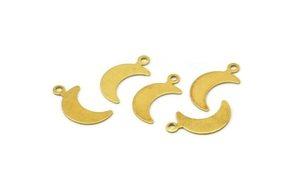Brass Moon Charm, 300 Raw Brass Moon Charms, Findings With 1 Loop (14x6mm) Brs 785 A0303