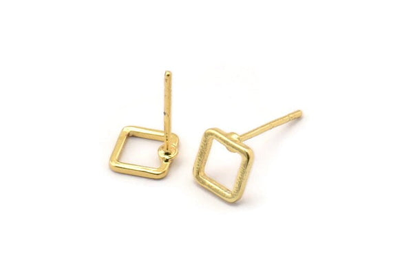 Gold Square Earring, 10 Gold Plated Brass Square Stud Earrings (6x0.90mm) Bs-1114 A1753