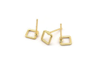 Gold Square Earring, 10 Gold Plated Brass Square Stud Earrings (6x0.90mm) Bs-1114 A1753
