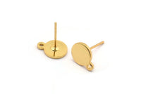 Gold Round Earring, 6 Gold Plated Brass Round Stud Earrings With 1 Loop (10x8x1mm) E041 A1787