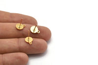 Gold Round Earring, 6 Gold Plated Brass Round Stud Earrings With 1 Loop (10x8x1mm) E041 A1787