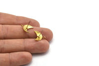 Brass Earring Post, 8 Raw Brass Moon Earring Posts With 1 Loop (14x15mm) BS 2439